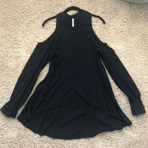 My Story Black Blouse with cut out shoulders